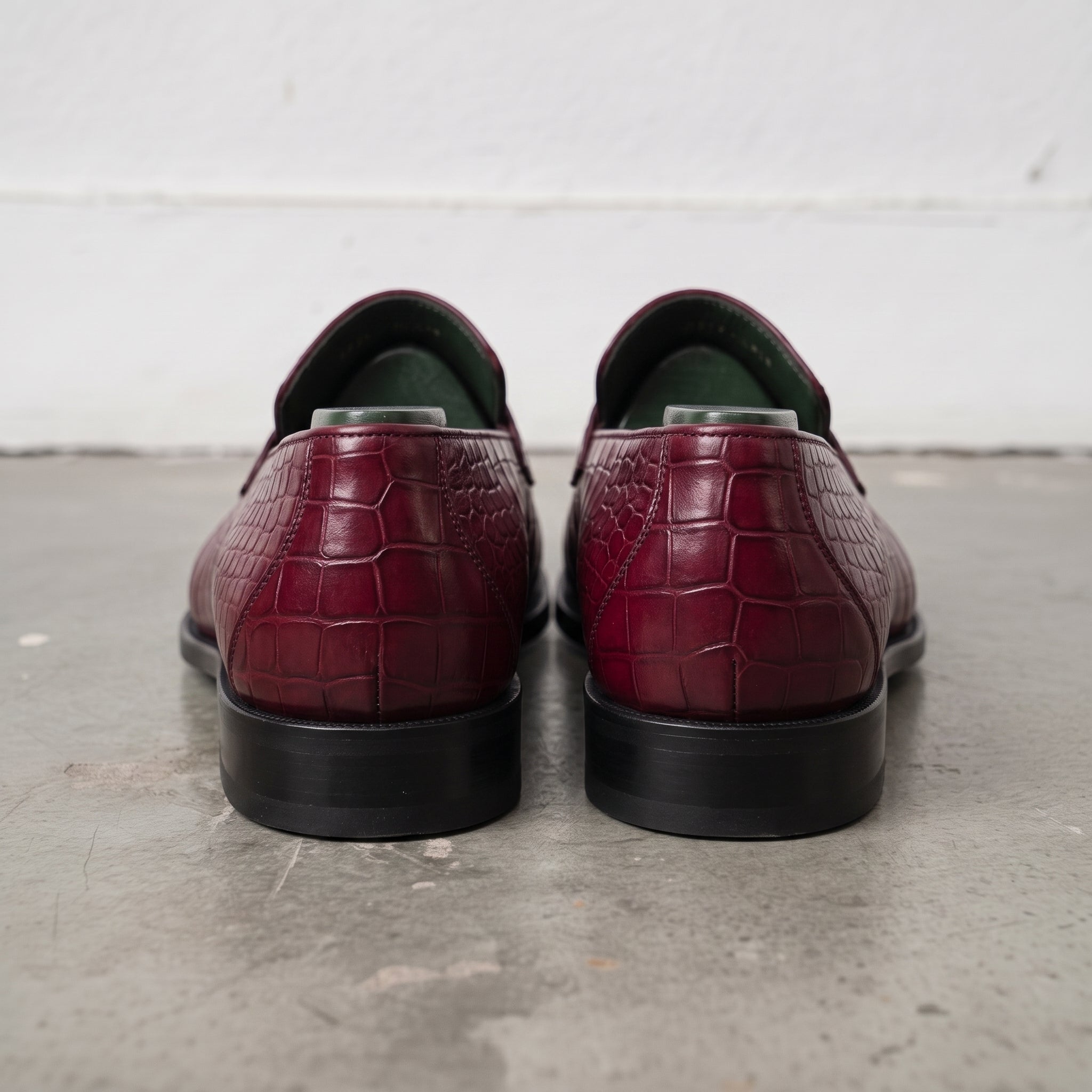 Burgundy Alligator-Embossed Leather Penny Loafers — Kingsley