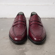 Burgundy Alligator-Embossed Leather Penny Loafers — Kingsley