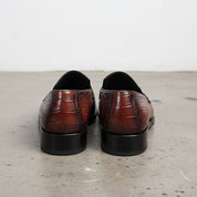 Burgundy Alligators pattern dress shoes for men, High end leather moccasins - back-view