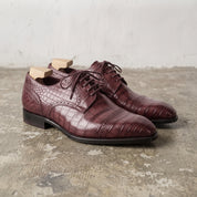 Burgundy Crocodile-Embossed Leather Cap-Toe Derbys — Ayleson