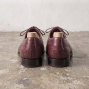 Burgundy Crocodile-Embossed Leather Cap-Toe Derbys — Ayleson