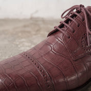 Burgundy Crocodile-Embossed Leather Cap-Toe Derbys — Ayleson
