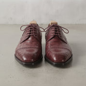 Burgundy Crocodile-Embossed Leather Cap-Toe Derbys — Ayleson