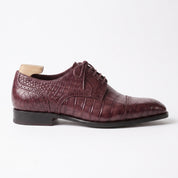 Burgundy Crocodile-Embossed Leather Cap-Toe Derbys — Ayleson