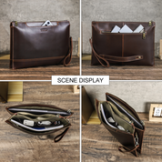 Men's Full-Grain leather Laptop Clutch, Multi-Compartment 14-inch Sleeve Bag