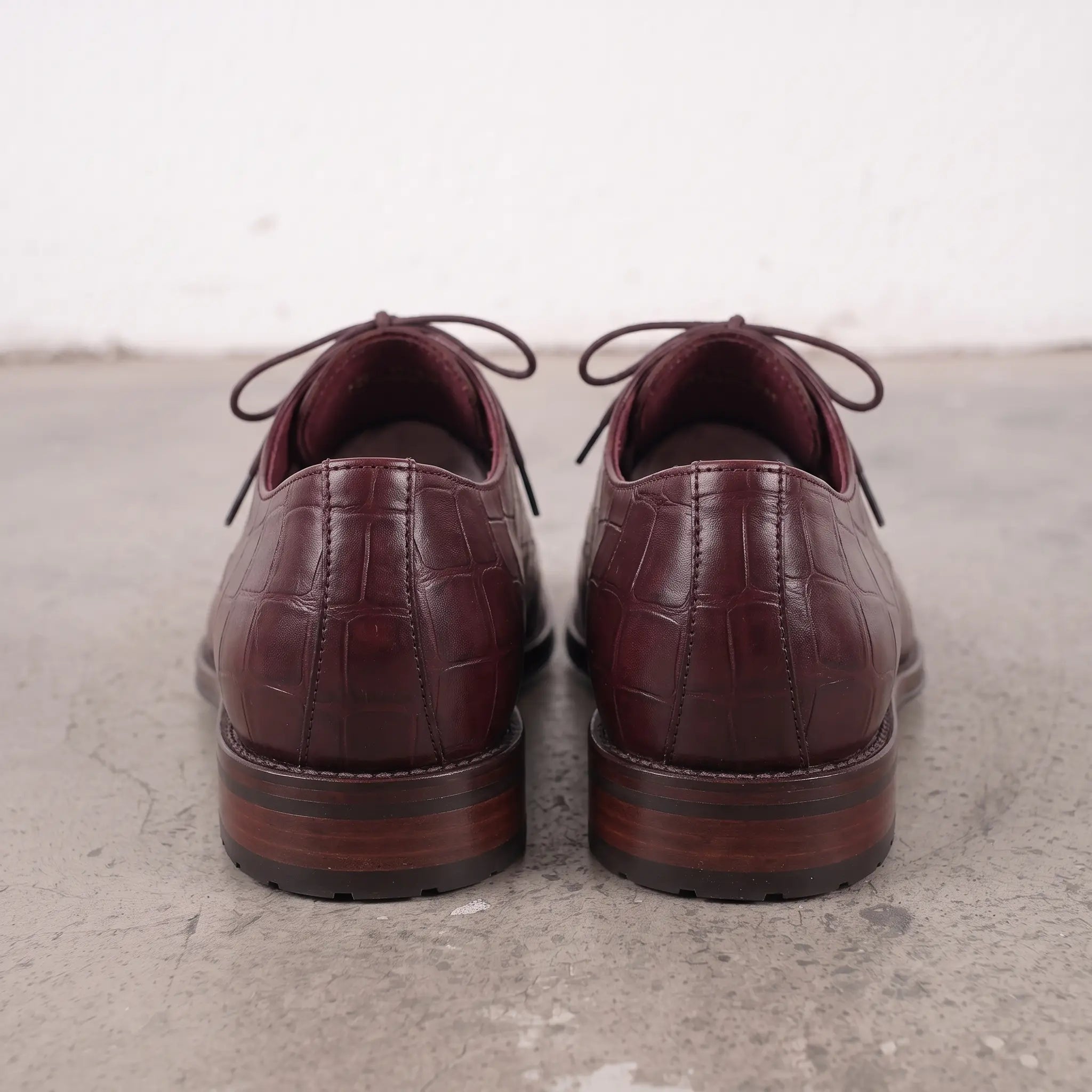 Men's Burgundy Semi-Brogue Crocodile-Embossed Leather Oxfords — Eshton