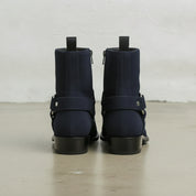 Men's Navy Blue Plain-Toe Suede Biker Boots