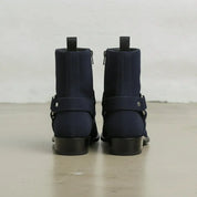 Men's Navy Blue Plain-Toe Suede Biker Boots — Brindle