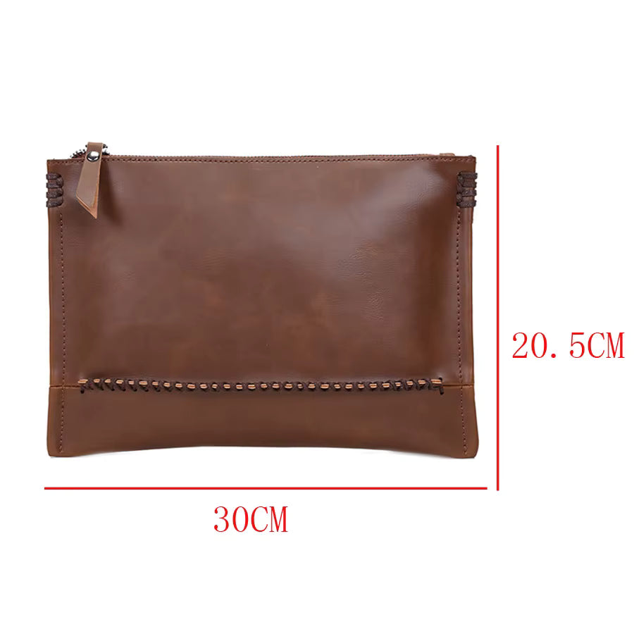 handmade Unisex Brown Wristlet Strap Full-Grain Leather Clutch Bag
