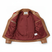 Men's Tan and Red Leather Biker Jacket