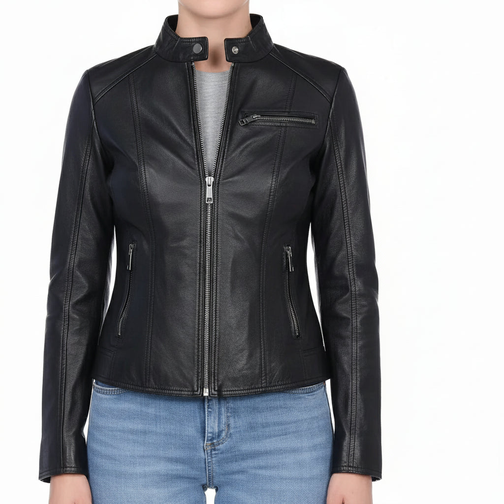 Women's Black Leather Biker Jacket