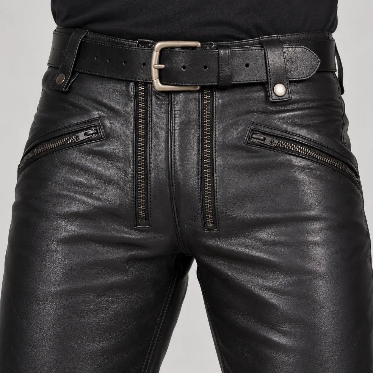 Men's Black Double Zip Leather Moto Pants — Hadley