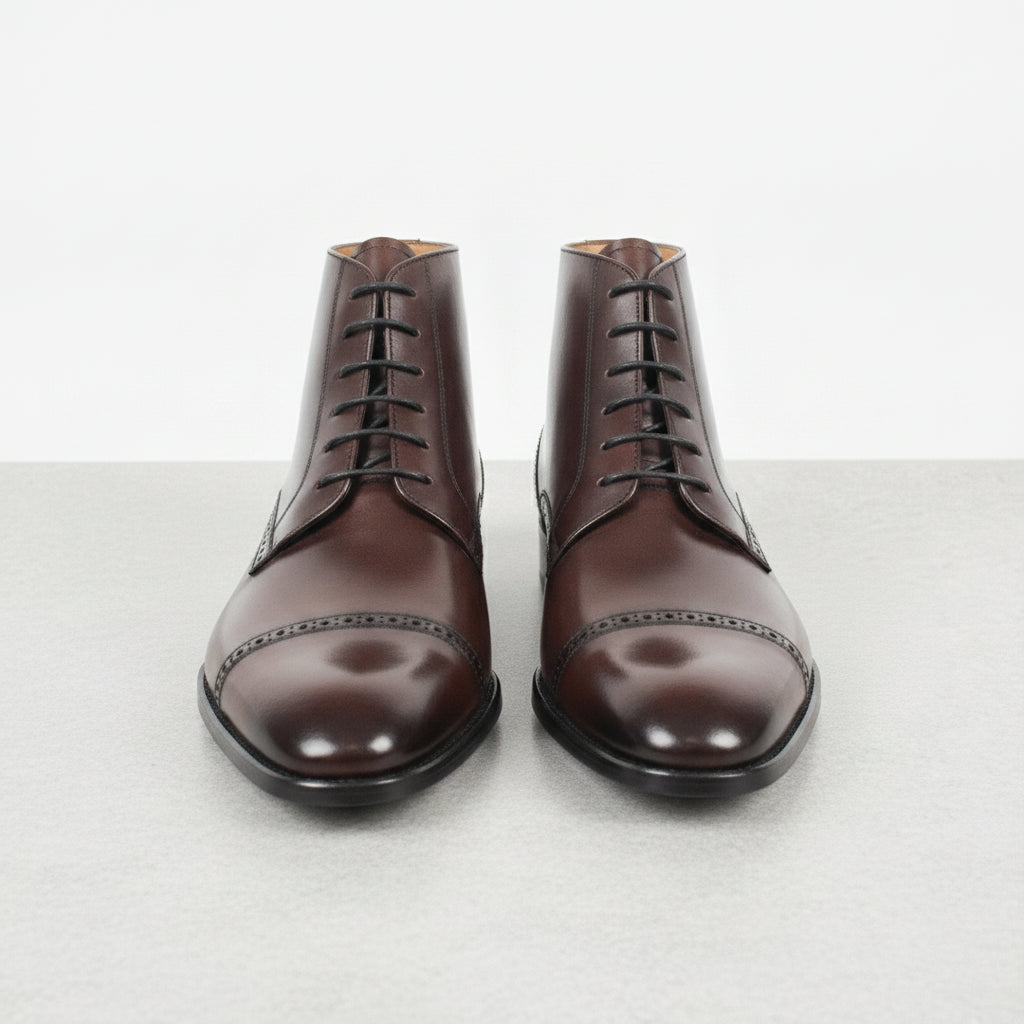 Men's Dark Brown Cap-Toe Leather Oxford Boots