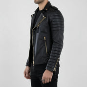 Handmade Men Black Leather Motorcycle Jacket, Winter Fashion Leather Jacket for Men