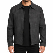 Men's Dark Grey Suede Shirt Jacket — Ardley