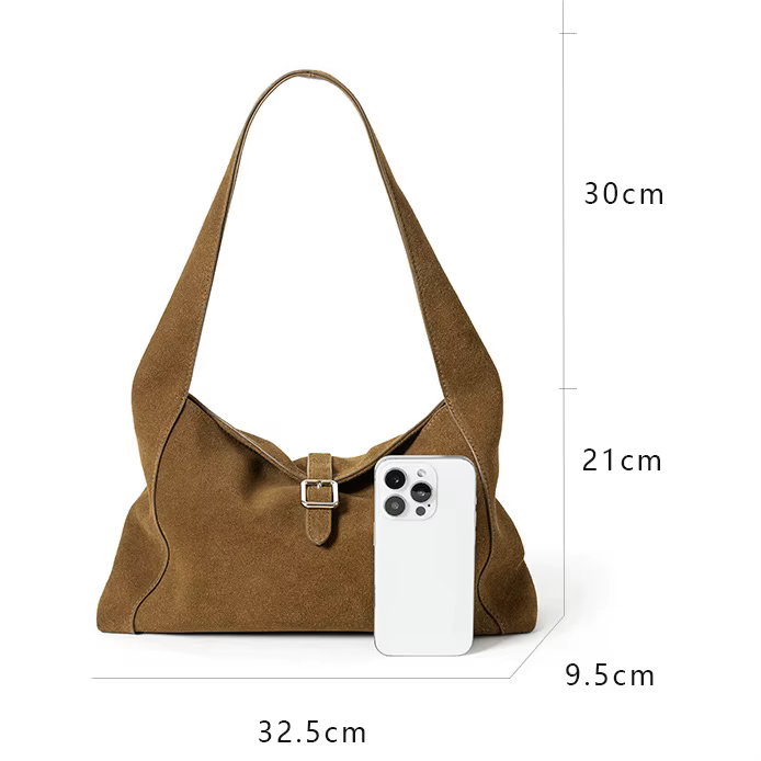 Women's Slouchy Suede Shoulder Bag - Underarm Leather Hobo Tote