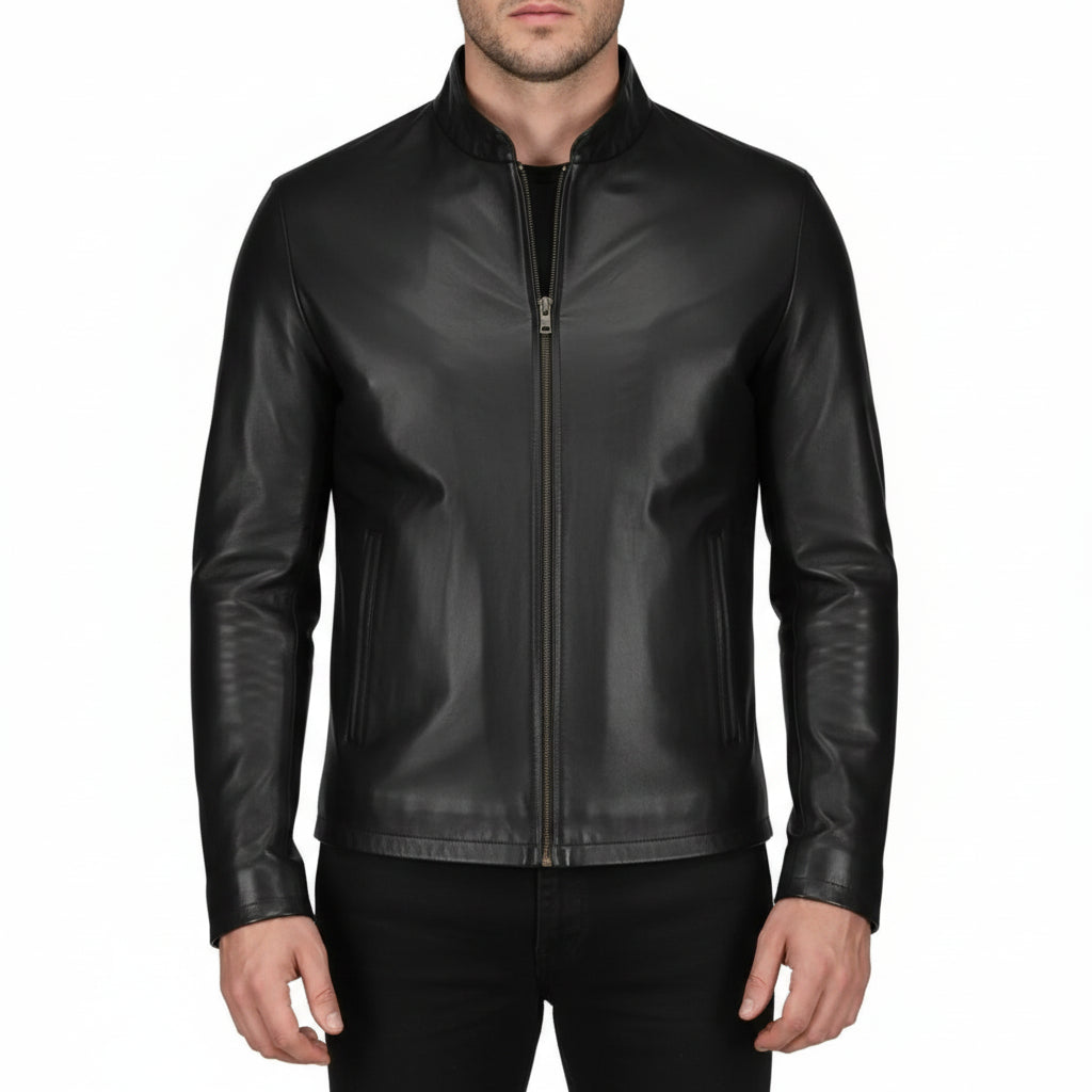Handmade Men Black Sheep Leather Jacket, Men Motorcycle Jacket, Biker Jacket for Men