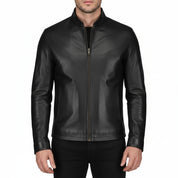 Handmade Men Black Sheep Leather Jacket, Men Motorcycle Jacket, Biker Jacket for Men