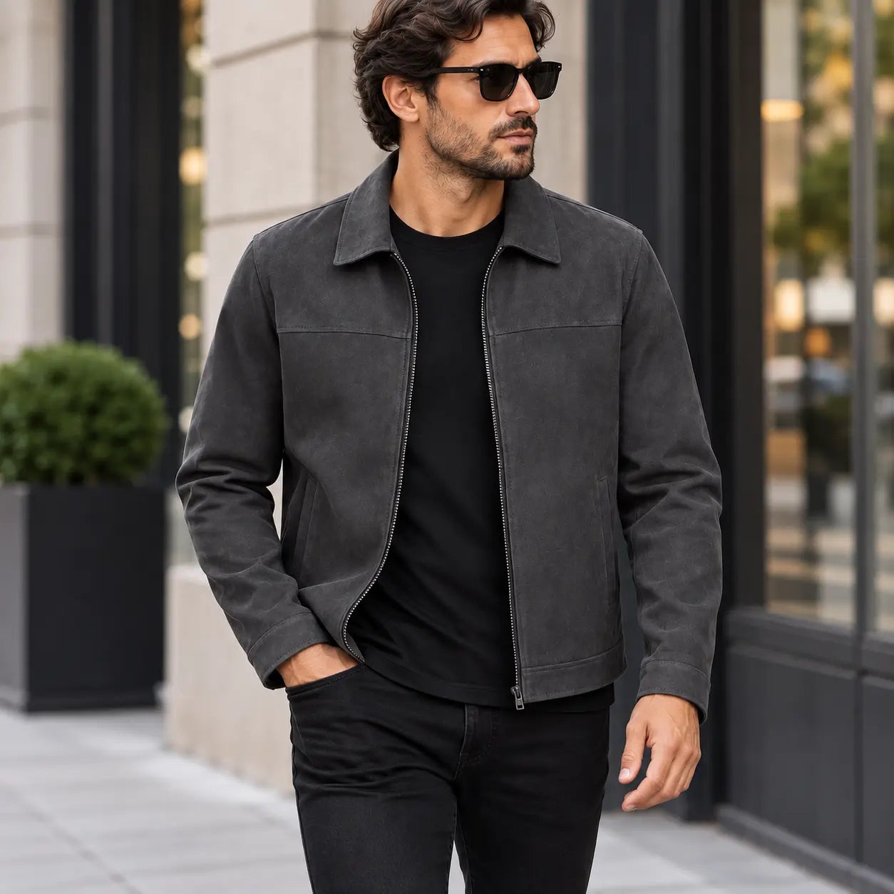 Men's Dark Grey Suede Shirt Jacket — Ardley