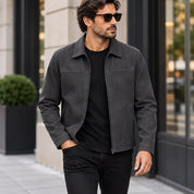 Men's Dark Grey Suede Shirt Jacket — Ardley