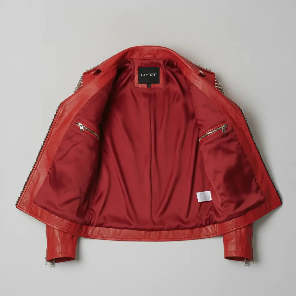 Men's Red Studded Leather Biker Jacket — Abberly — Abberly