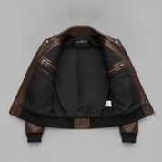 Men's Brown Leather Moto Bomber Jacket — Abberall