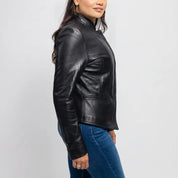 Women's Black Leather Biker Jacket — Shelley