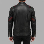 Men's Black and Red Leather Biker Jacket — Hanbury