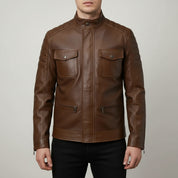 Handmade Men Brown Real Leather Motocycle Jacket, Men Antique Brown Biker Jacket