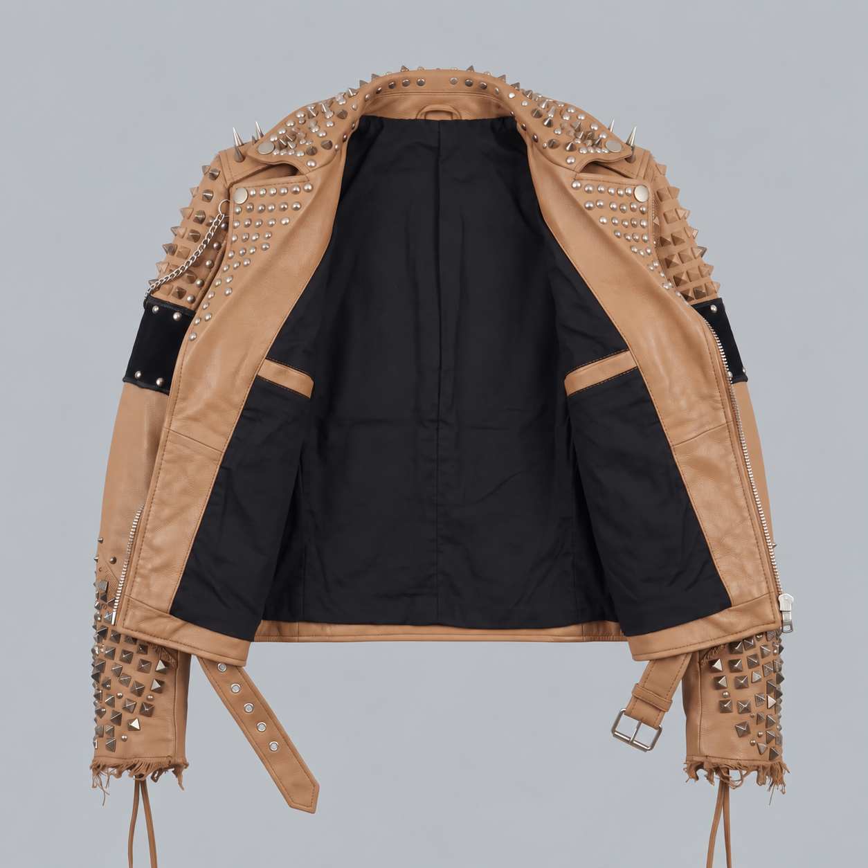 Women's Tan Leather Biker Jacket — Kingston