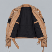 Women's Tan Leather Biker Jacket — Kingston