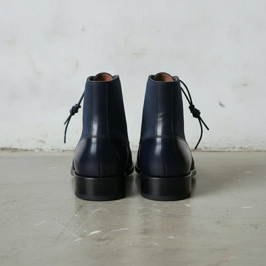Men's Navy Blue Cap-Toe Suede Derby Boots
