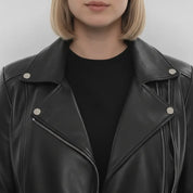 Women's Black Leather Biker Jacket — Ramsay