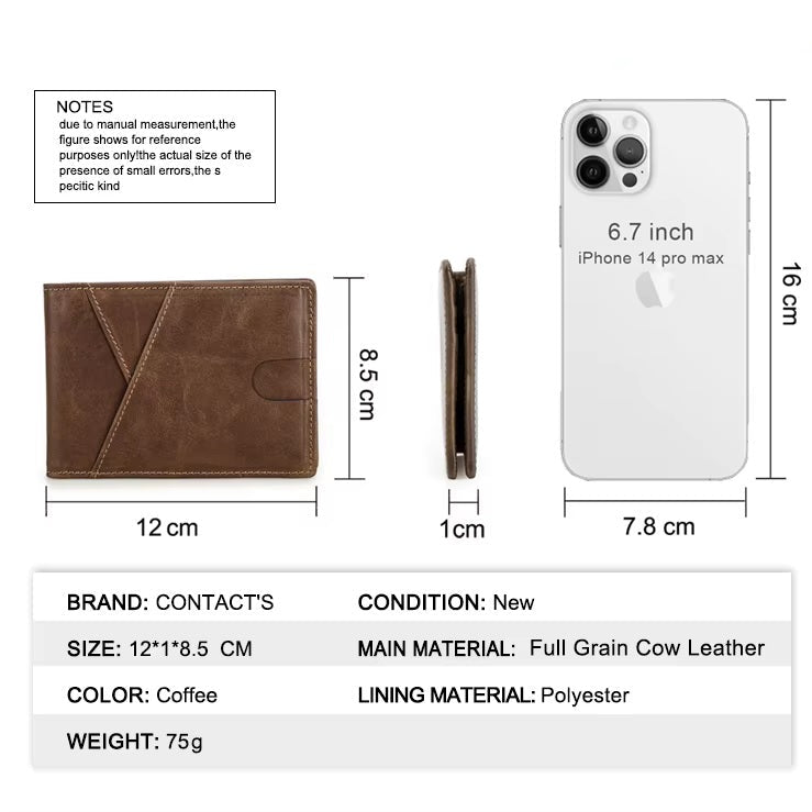 Men's Slim Leather Bifold Wallet with RFID Protection With Money Clip