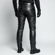 Men's Leather Biker Pants, Heavy-Duty Punk Rock Trousers