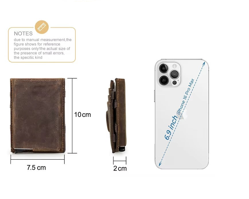 RFID-Blocking Leather Card Holder Wallet with AirTag Slot