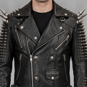 Men's Black Studded Leather Perfecto Jacket — Acreford