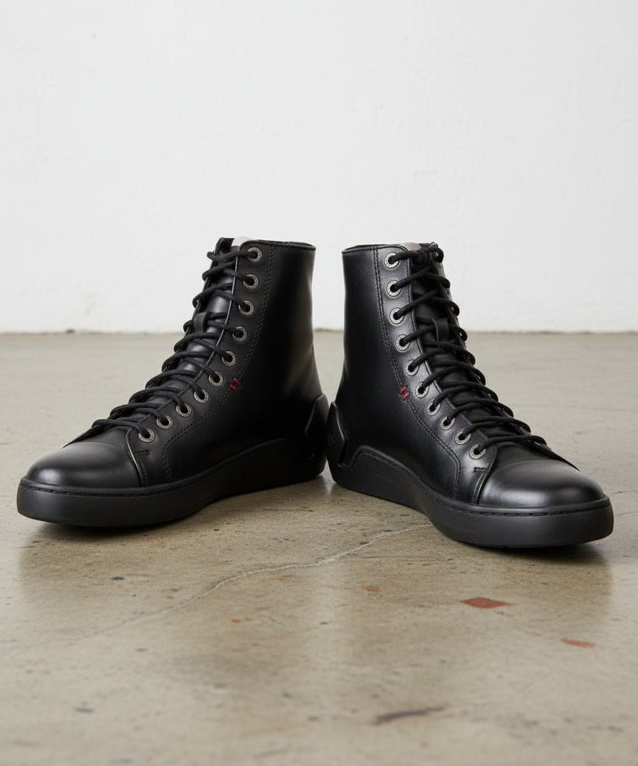 Calf Geniune Leather Men's Extra Protection Toe Biker Sneakers - angle-view-showing-depth