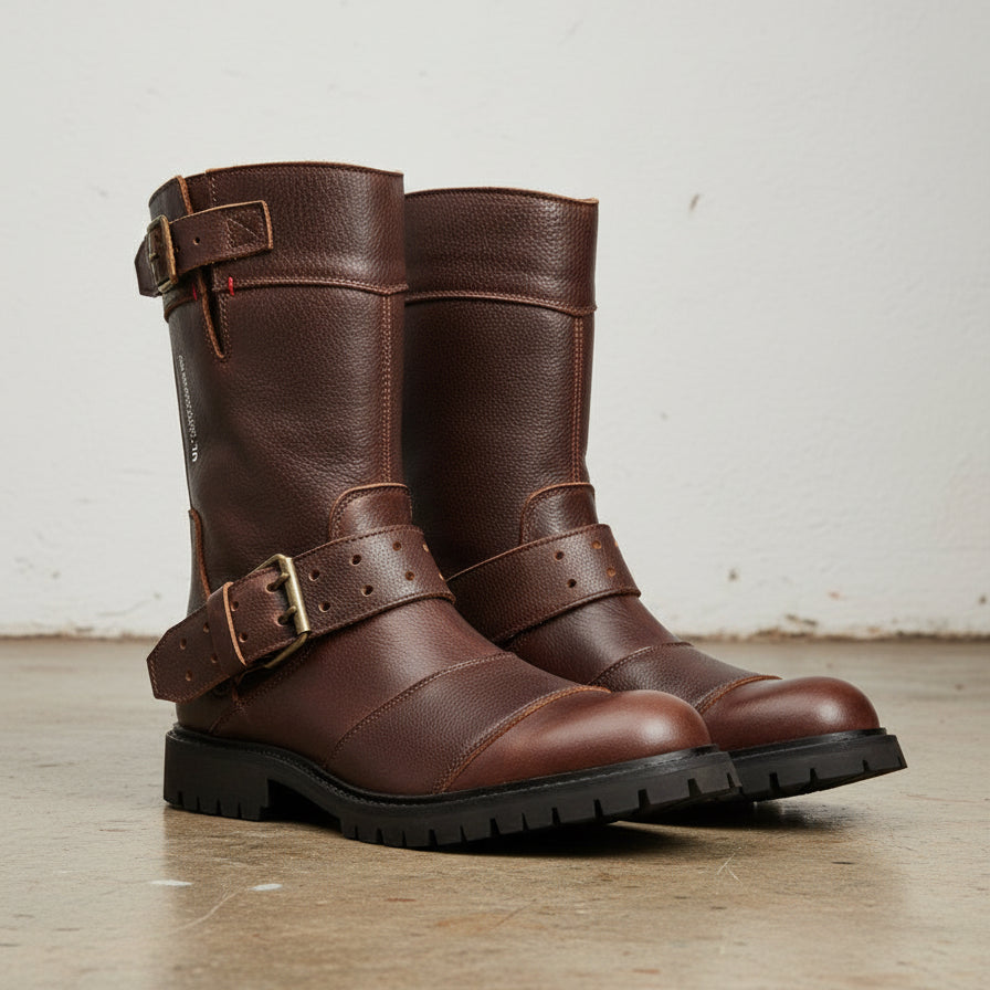 Calf Leather Motorcycle Boots - Enhanced Protection Moto Boots - angle-view-showing-depth