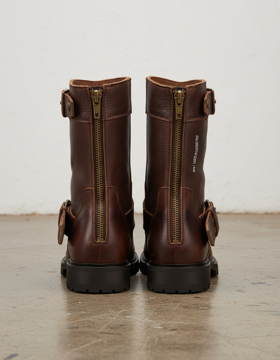 Calf Leather Motorcycle Boots - Enhanced Protection Moto Boots - back-view