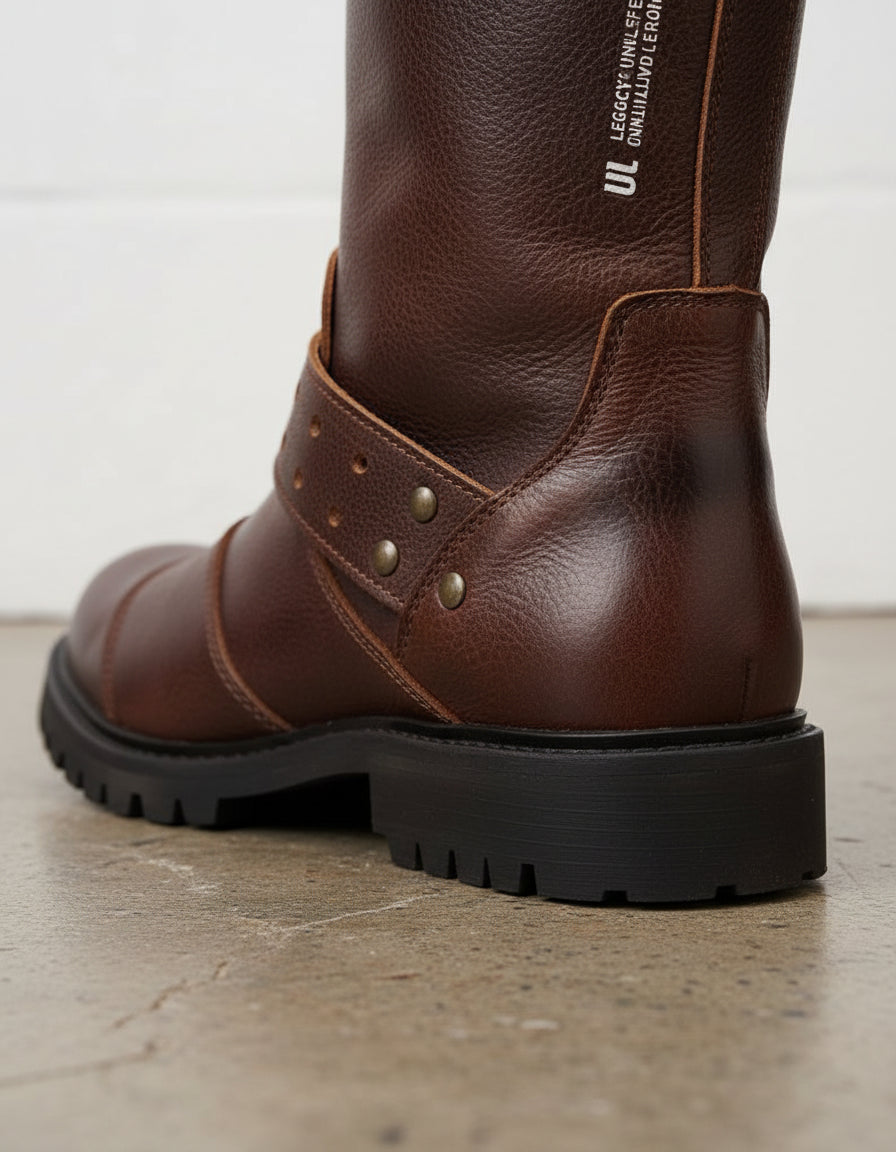 Calf Leather Motorcycle Boots - Enhanced Protection Moto Boots - detail-view-showing-texture