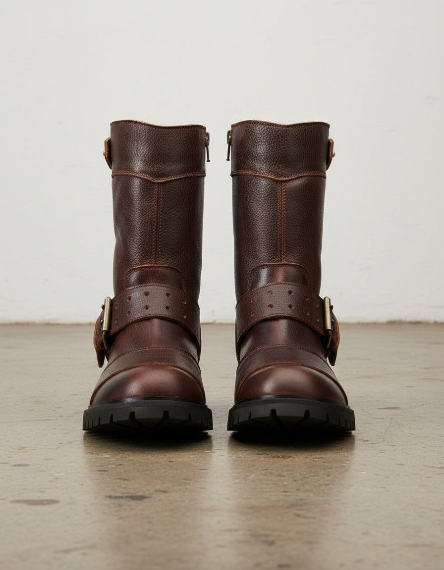 Calf Leather Motorcycle Boots - Enhanced Protection Moto Boots - front-view