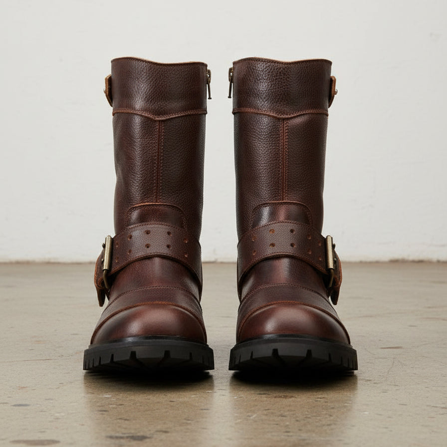 Calf Leather Motorcycle Boots - Enhanced Protection Moto Boots - front-view