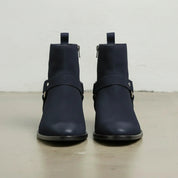 Men's Navy Blue Plain-Toe Suede Biker Boots