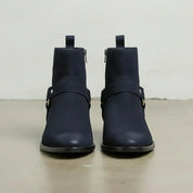 Men's Navy Blue Plain-Toe Suede Biker Boots — Brindle