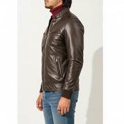 Handmade Mens Brown Leather Jacket, Men Multi Pockets Biker Jacket Slim Fit Jacket