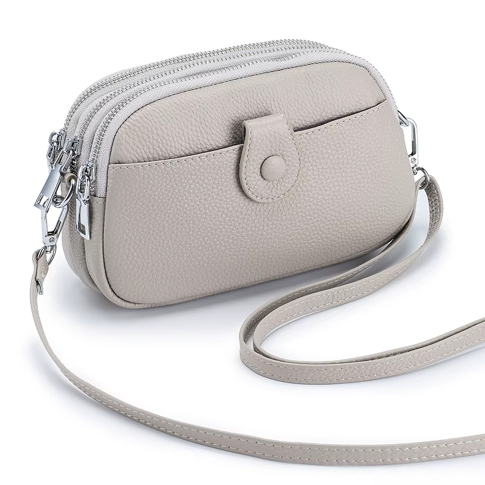 Women's Black Full-Grain Leather Crossbody Phone Bag