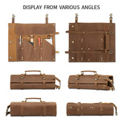 Full Grain Leather Knife Storage Roll Bag