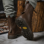 Men's Brown Plain-Toe Pebbled Leather Biker Boots