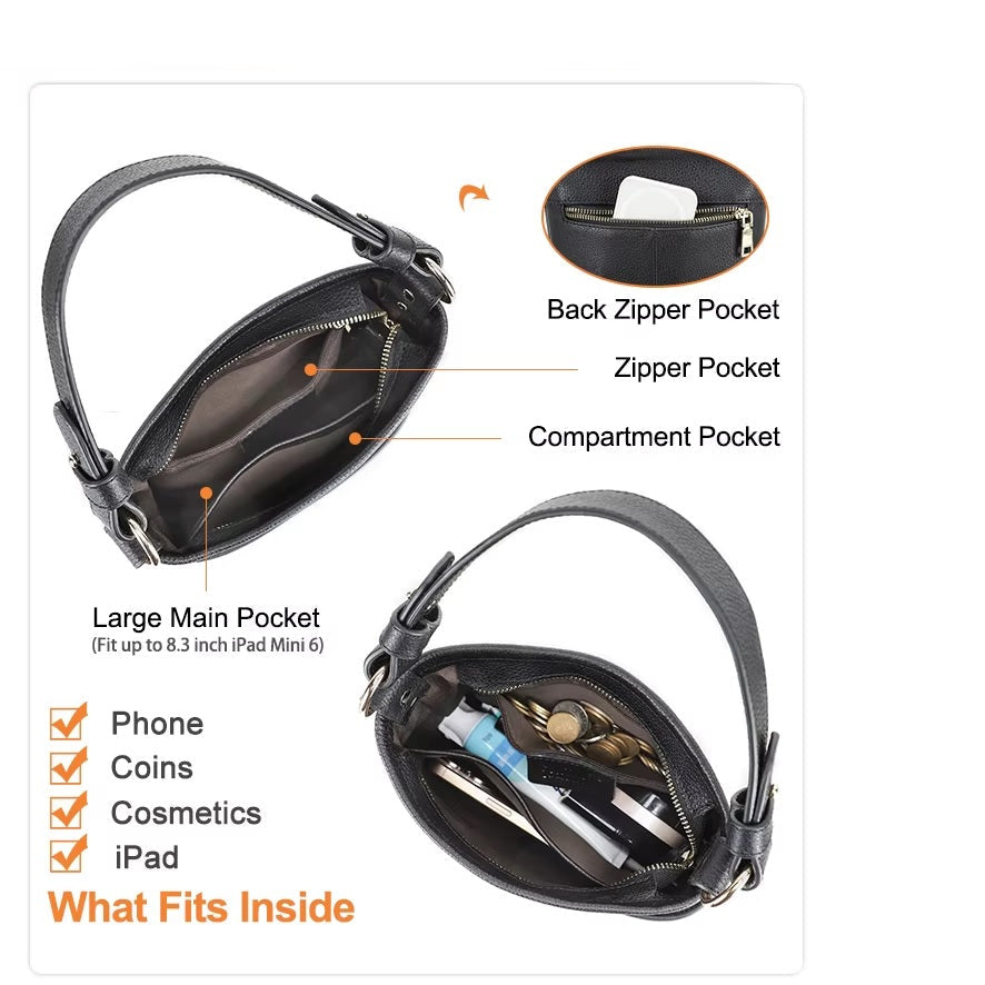 Mini Leather Bucket Bag for Women- Full Grain Handbag & Purse